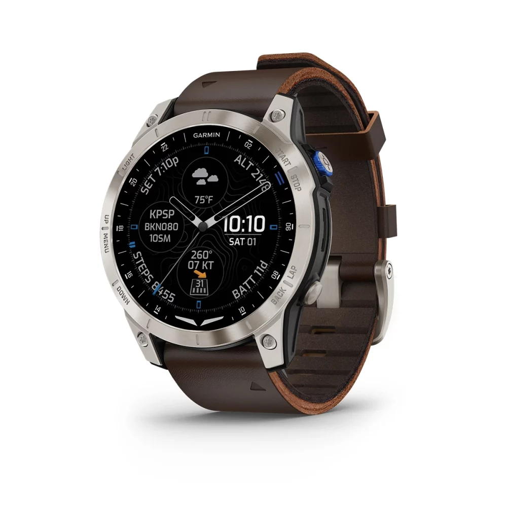 Garmin D2 Mach 1 Aviator Smartwatch - Leder-Armband (braun), 47 mm AMOLED Touchscreen Displa